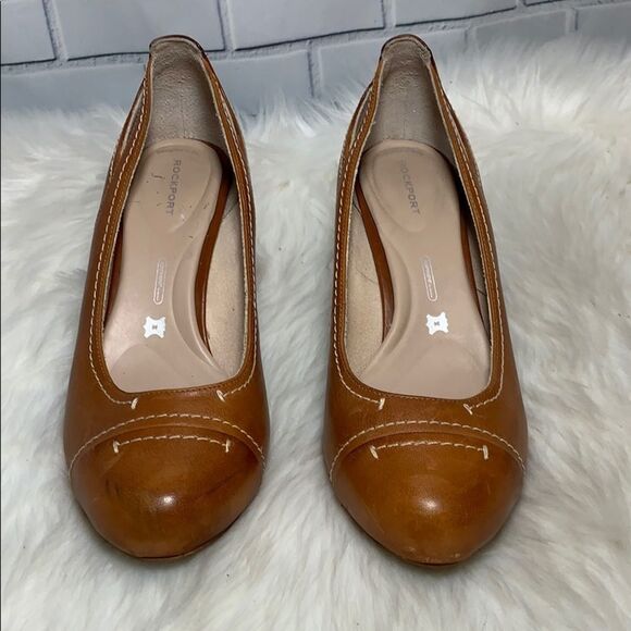 Rockport Tan Leather Kitten Heel Pumps Size 5W - Picture 2 of 6